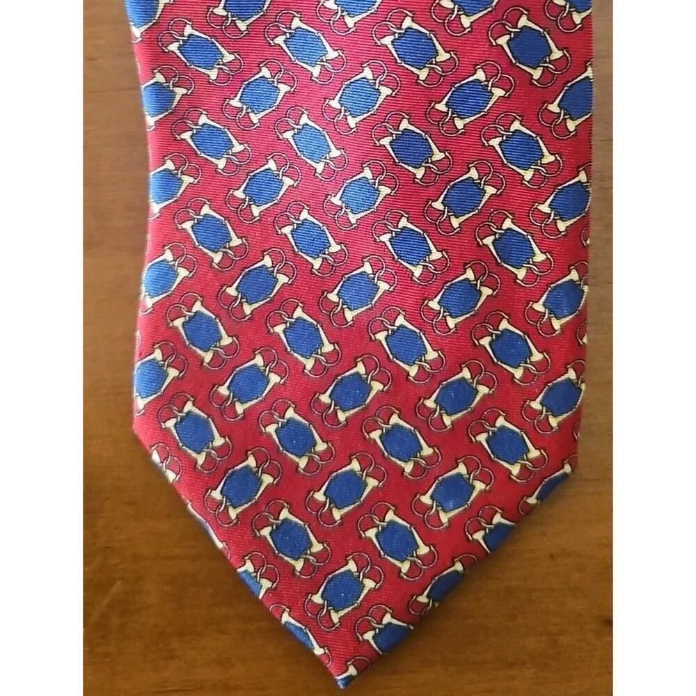Vintage Paolo Gucci Silk Tie Red Blue Equestrian Horse Bit Made Italy